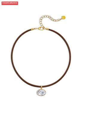CZ Oval Bezel Pendant Cord Necklace with Extension Chain